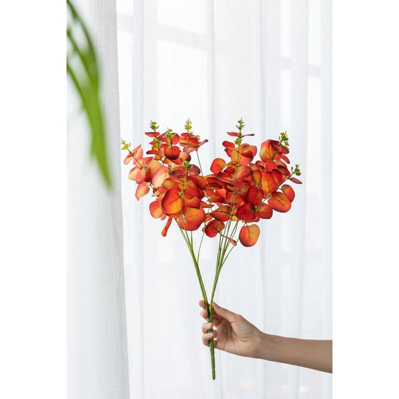 Set of 6 Artificial Eucalyptus Stems 10 Inch Picks for Home Decor Arrangements - Red
