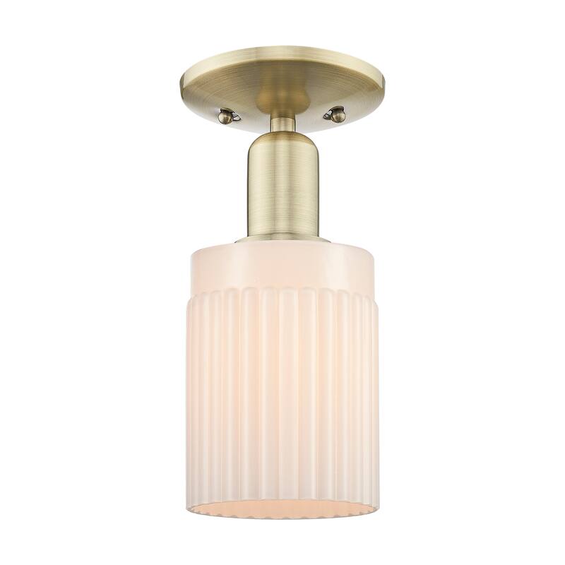 Innovations Lighting Endless Possibilities Arcadia - Hadley - 1 Light 5" Semi-Flush Mount - Antique Brass/Matte White