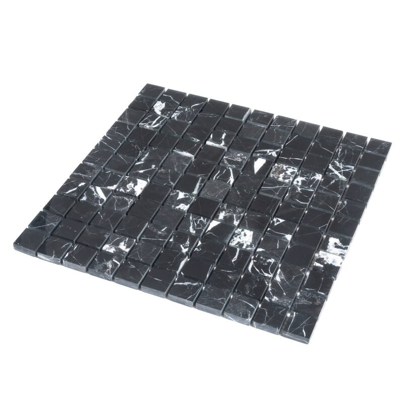 Apollo tile 12 x 12 Vigoro Polished Black Nero Marquina Marble Tile (5 sq ft/case) - 5 Pack