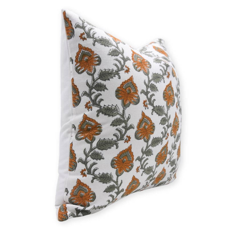 Cotton White Farmhouse Block print pillow Cover - Madhubala