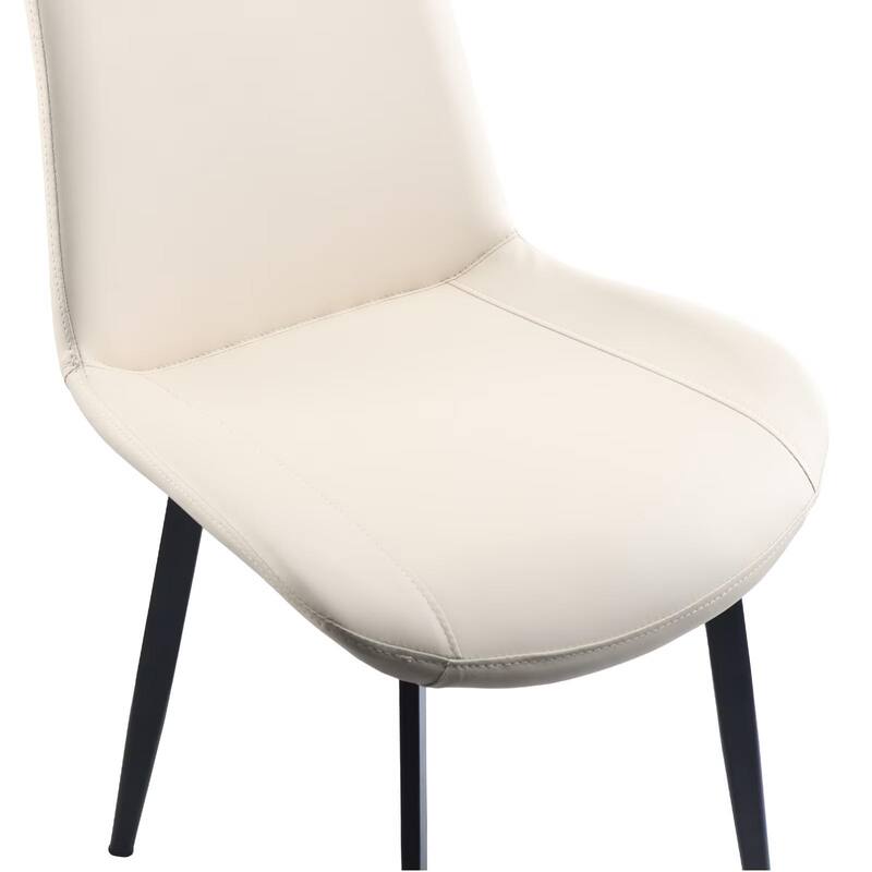 Beige PU Leather Dining Chair with Metal Legs, Modern Upholstered Chair Set of 4 for Kitchen, Restaurant, Living, Meeting Room