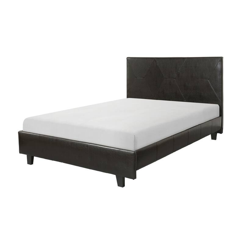 Leo California King Size Platform Bed, Brown Faux Leather, Solid Wood