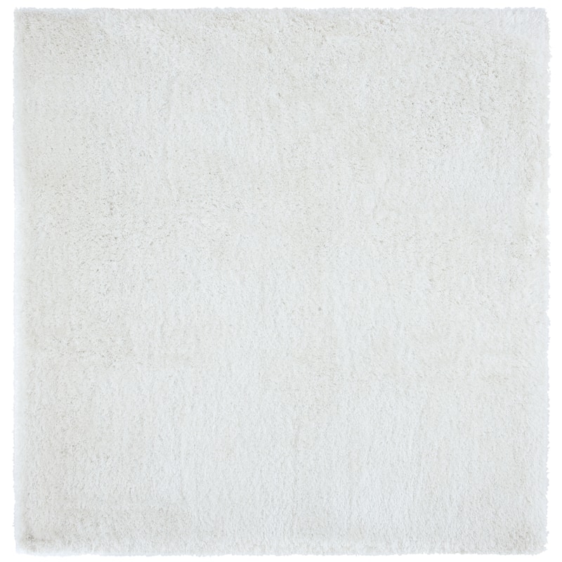 SAFAVIEH Handmade South Beach Leonella Shag Solid Polyester Rug - 6' Square - Snow White - Square