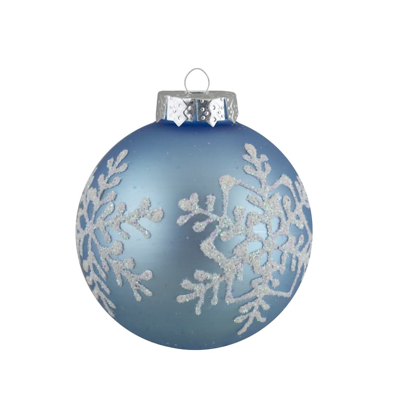 12ct Light Blue Glitter Textured Glass Christmas Ball Ornaments 1.75"