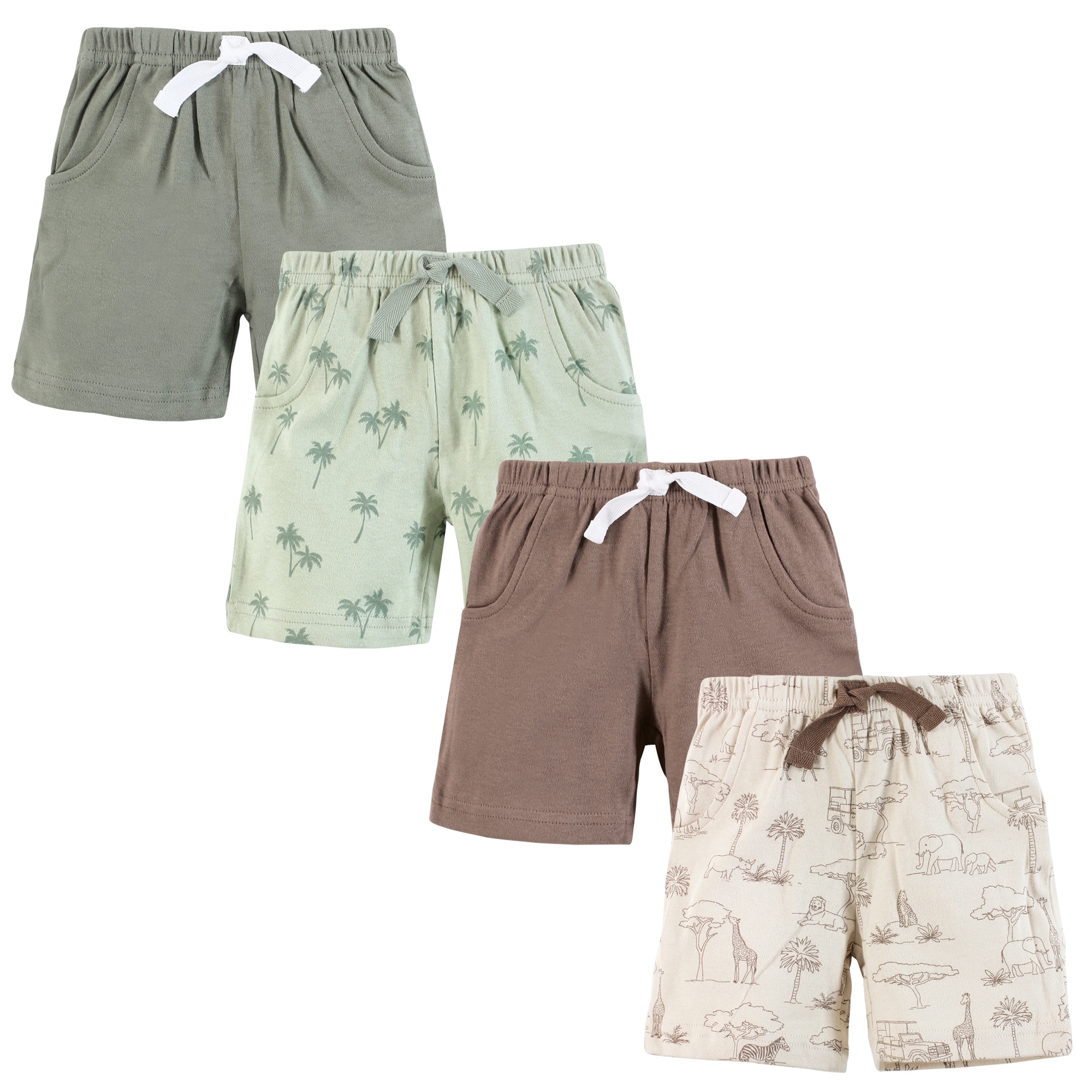 Hudson Baby Toddler Boy Shorts Bottoms 4-Pack, Safari Scene