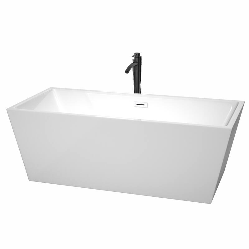 Wyndham Collection Sara 67" Freestanding Soaking Tub with Tub Filler - White / Shiny White Trim / Matte Black Faucet