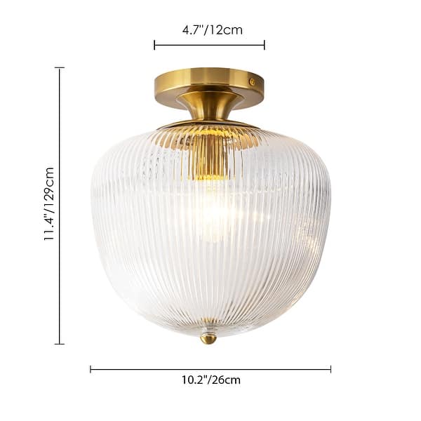Rennnsan 1-Light Vintage Ribbed Glass & Brass Flush Mount Ceiling Light for Bedroom - 1 Light