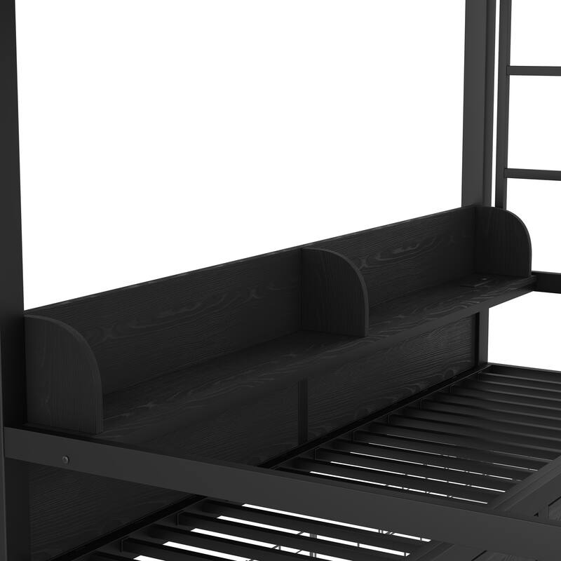 Twin XL over Twin XL Bunk Bed with Lower Bed Converted into Sofa, USB Ports, LED Lights, Storage Shelves and Underbed Drawers