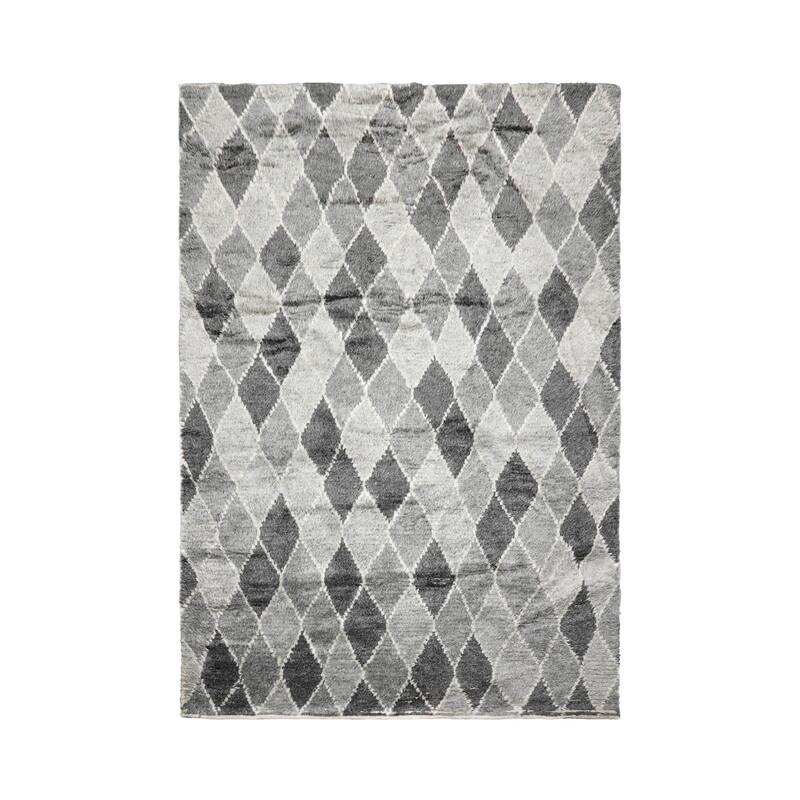 LoomBloom Contemporary Hand Knotted Gray 100% Wool Tribal Moroccan Rug - 5' 3'' x 7' 7''