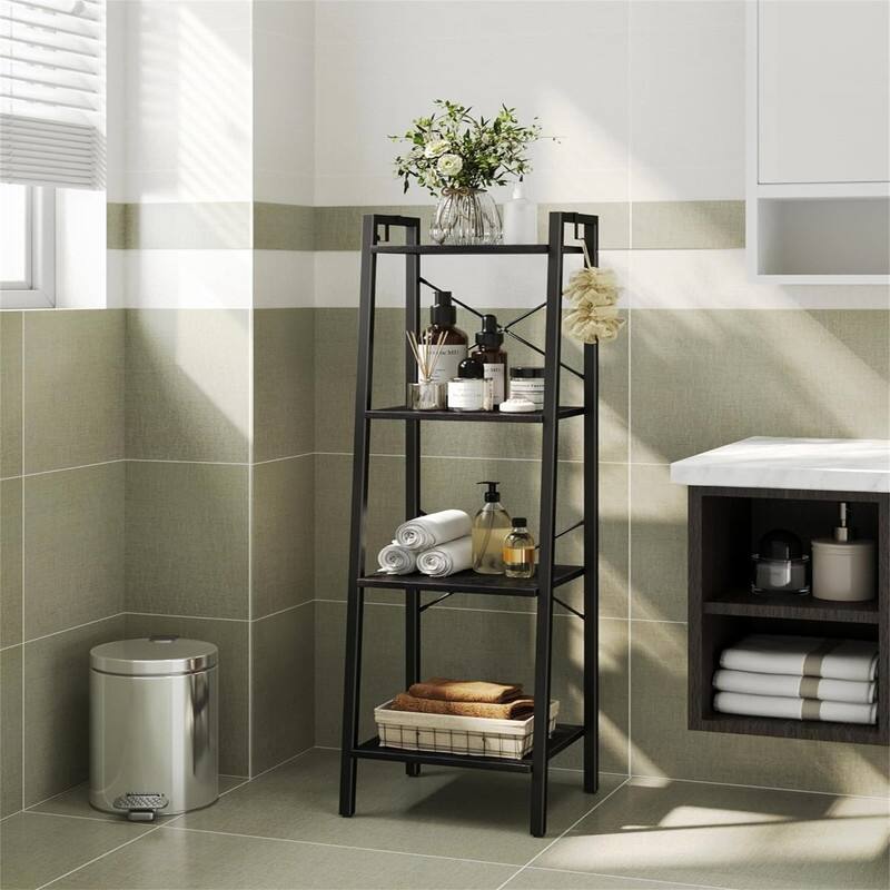 Freestanding Corner Storage Shelve with 2 Hooks for Home Office - 9.45"D x 15.35"W x 72.83"H