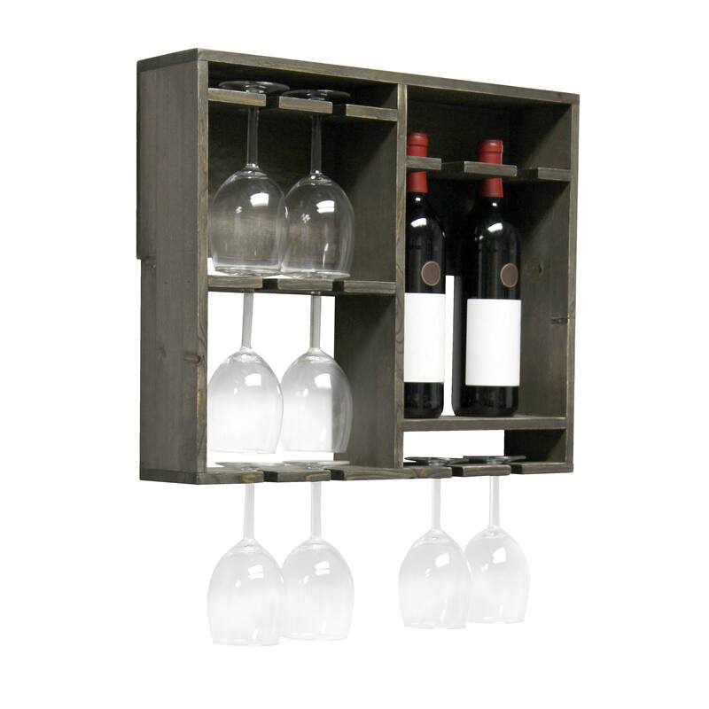 Elegant Designs Bartow Wall Mounted Wood Wine Rack Shelf with Glass Holder - 19.70 x 4.40 x 16.40 (L x W x H)