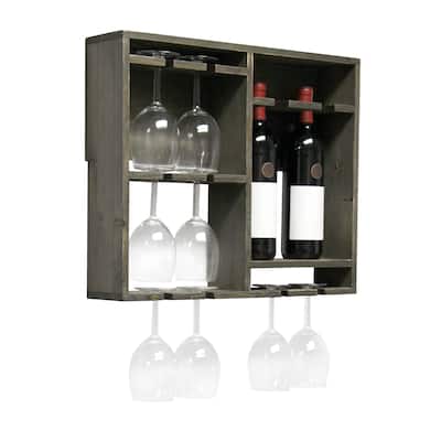Elegant Designs Bartow Wall Mounted Wood Wine Rack Shelf with Glass Holder - 19.70 x 4.40 x 16.40 (L x W x H)