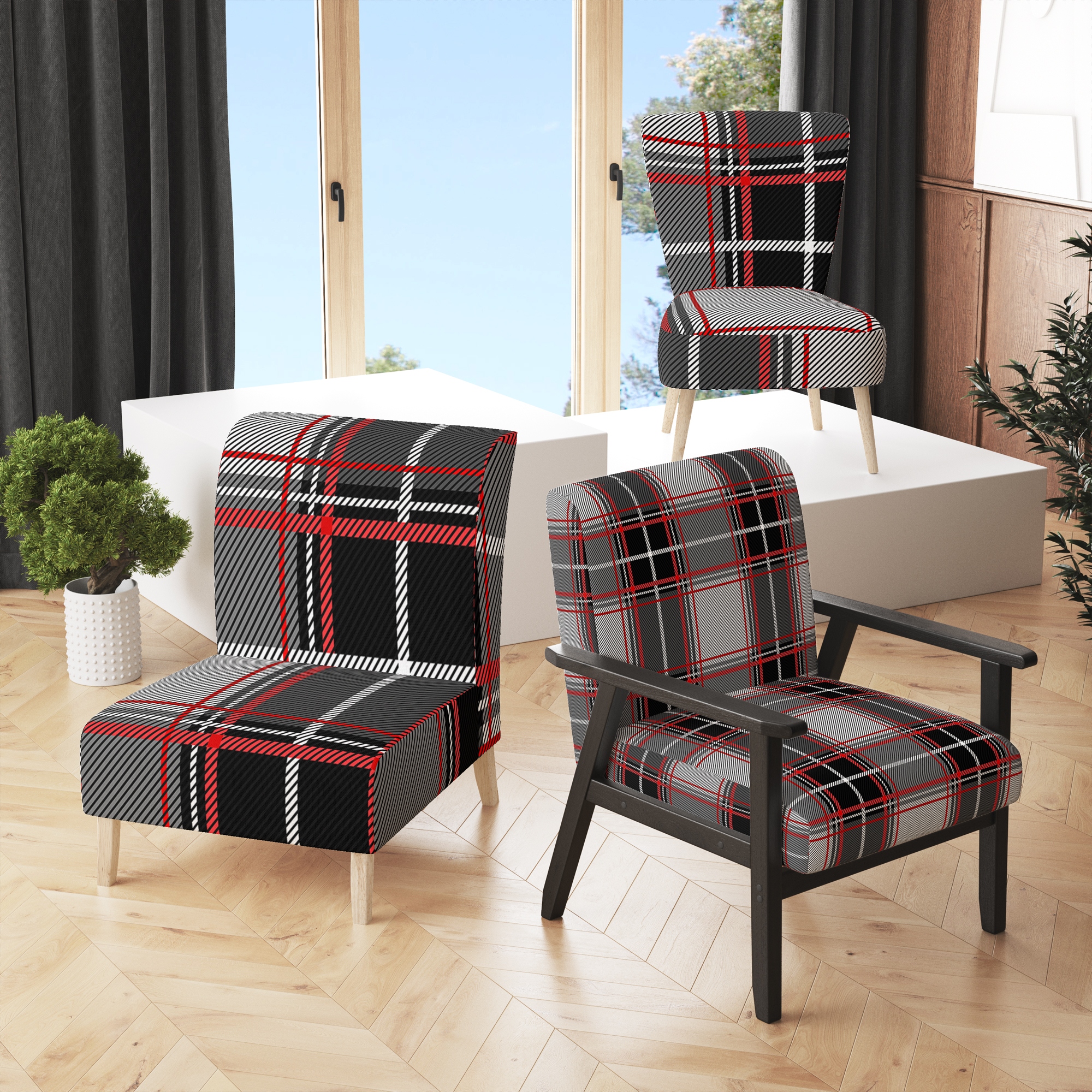 Grey plaid online accent chair