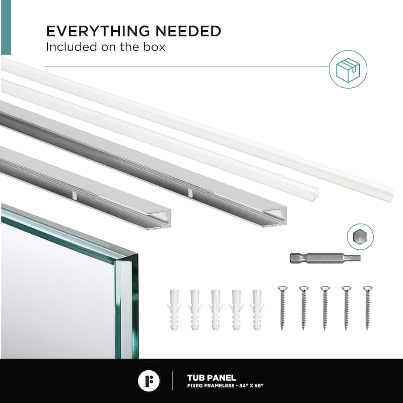 Full Frame Fixed Tub Clear Tempered Shower Glass Panel