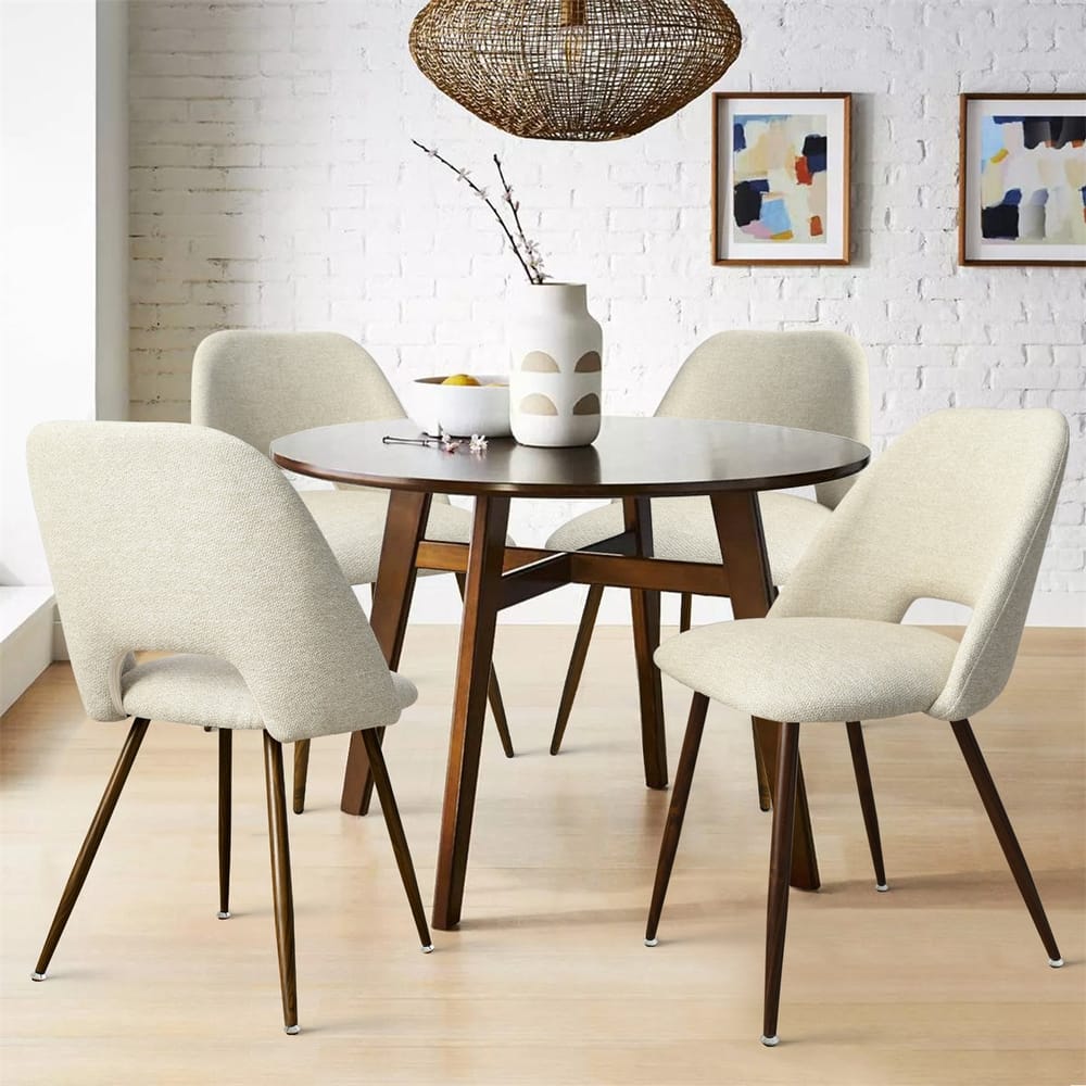 Upholstered Modern Cutout Back Dining Chair with Walnut Leg（Set of 4)