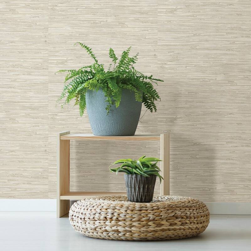 Brewster Fiber Cream Faux Grasscloth Wallpaper - 20.5in x 396in x 0.025in