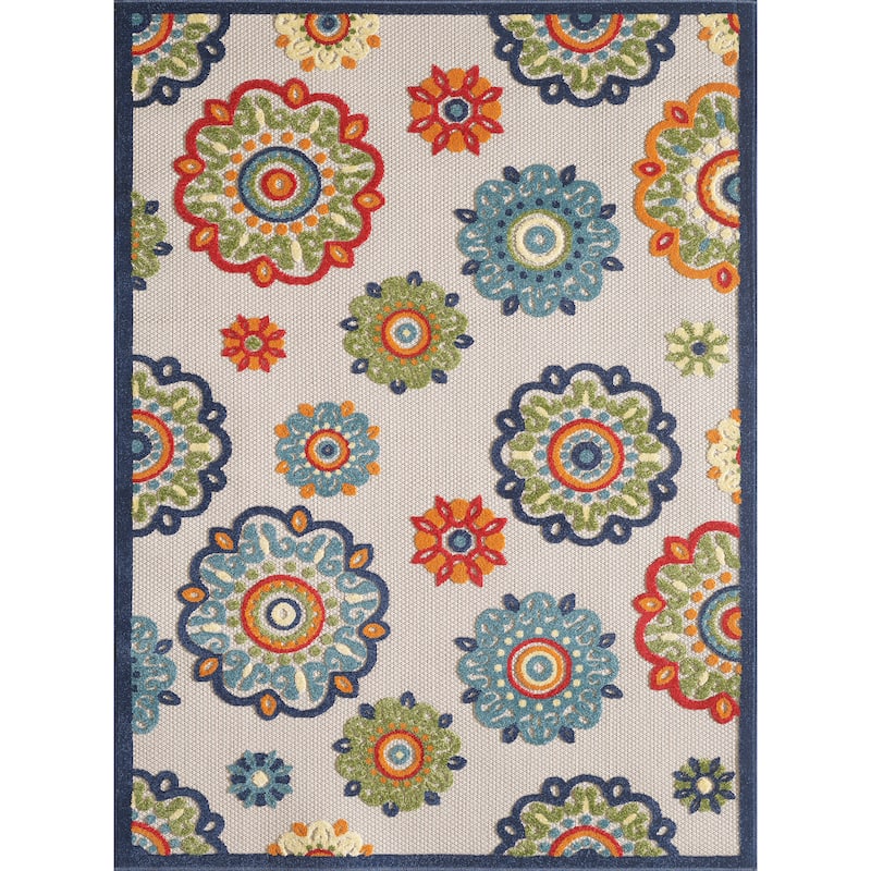 Domani Napa Mid-Century Floral Indoor / Outdoor Area Rug - 6'7" x 9' - Ivory