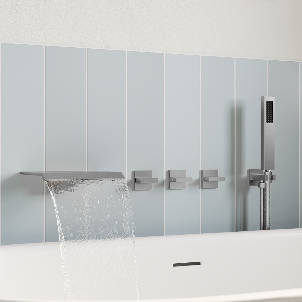 GRANDJOY Wall Mounted 3-Handle Tub Shower Faucet with Handheld Shower and Waterfall Tub Spout