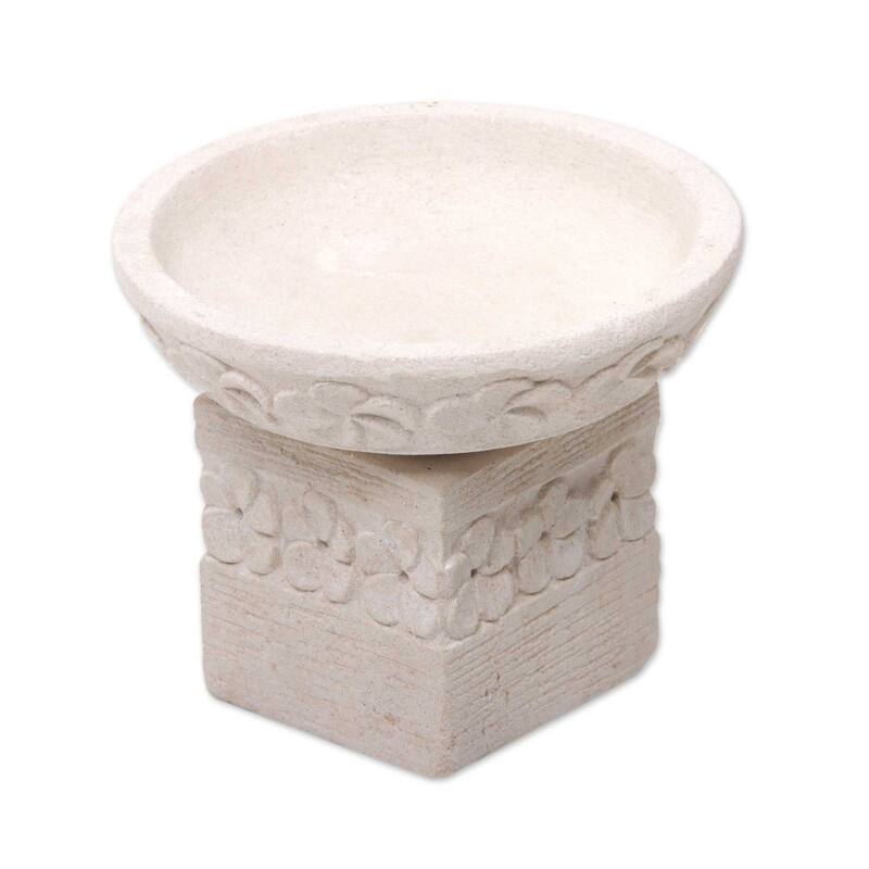 Novica Handmade Frangipani Romance Limestone Tealight Candleholder (2 Pieces)