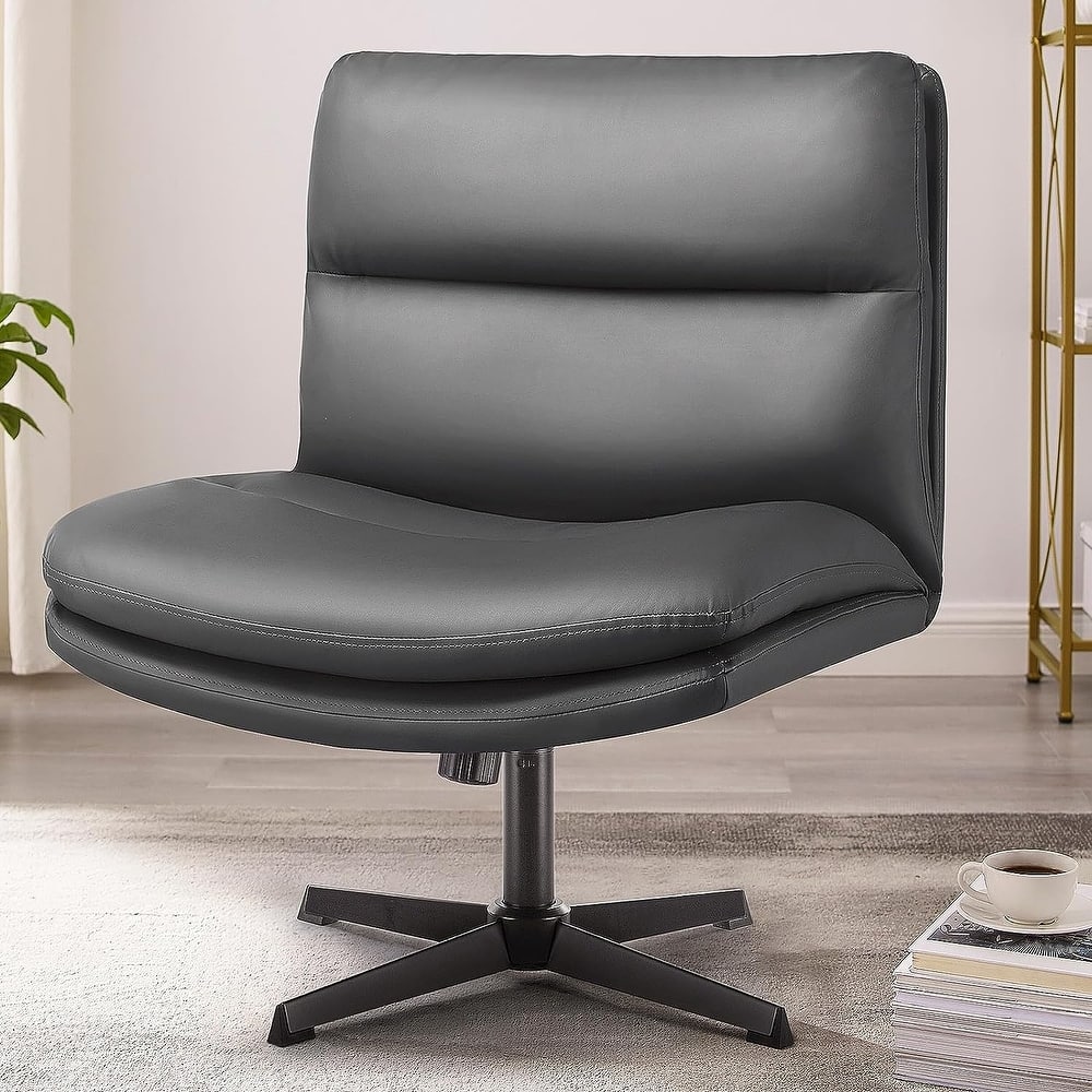 BOSSIN Criss Cross Chair Armless Office Desk Chair No Wheels,PU Leather Padded Modern Swivel Vanity Chair office chair