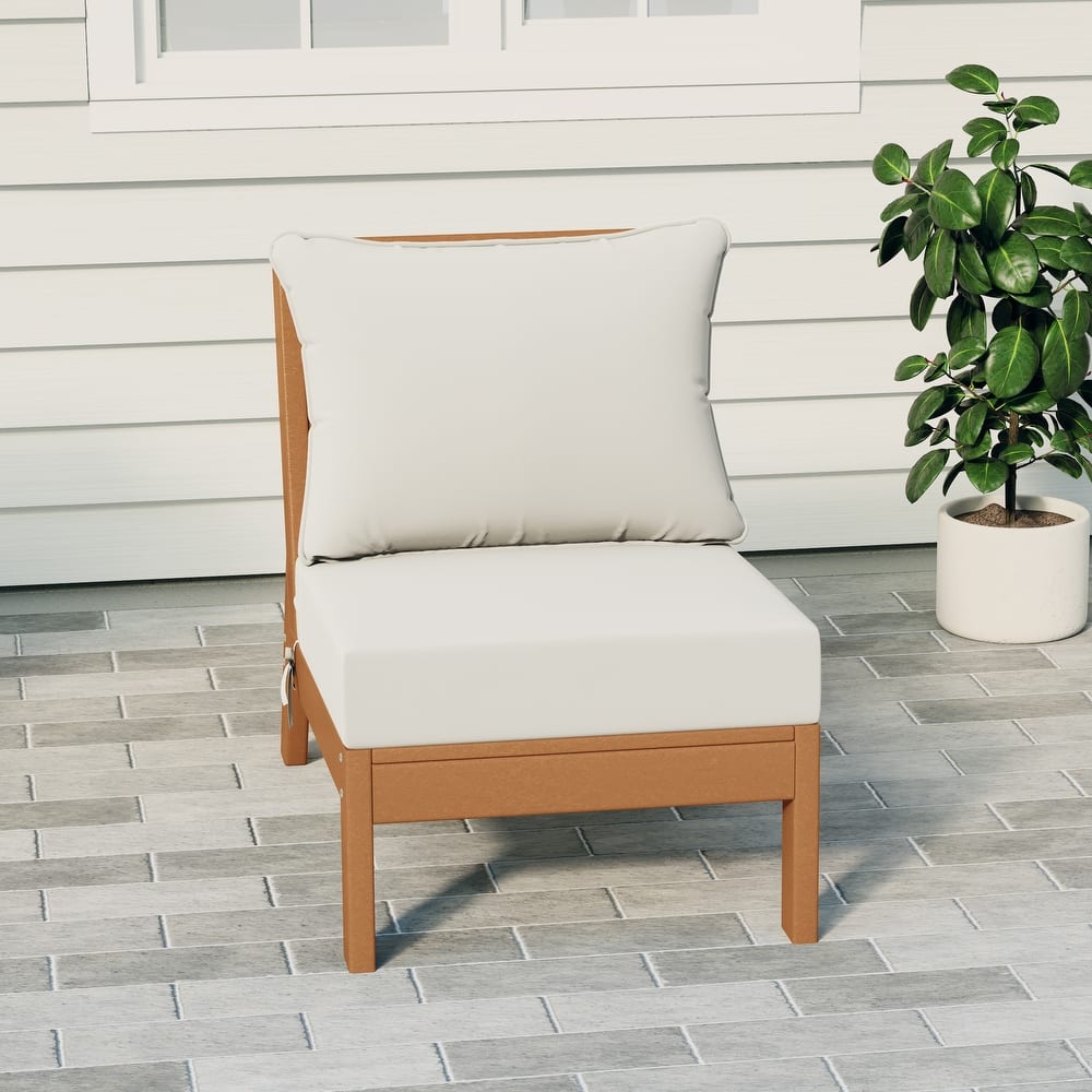 Birchwood All Weather HDPE Outdoor Patio Deep Seating Teak Armless Chair With Cushions (1-Piece)
