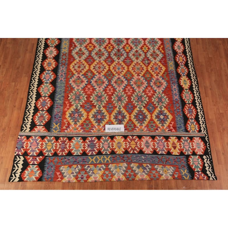 Geometric Kilim Reversible Area Rug Flatweave Oriental Wool Carpet - 8'2"x 11'5"