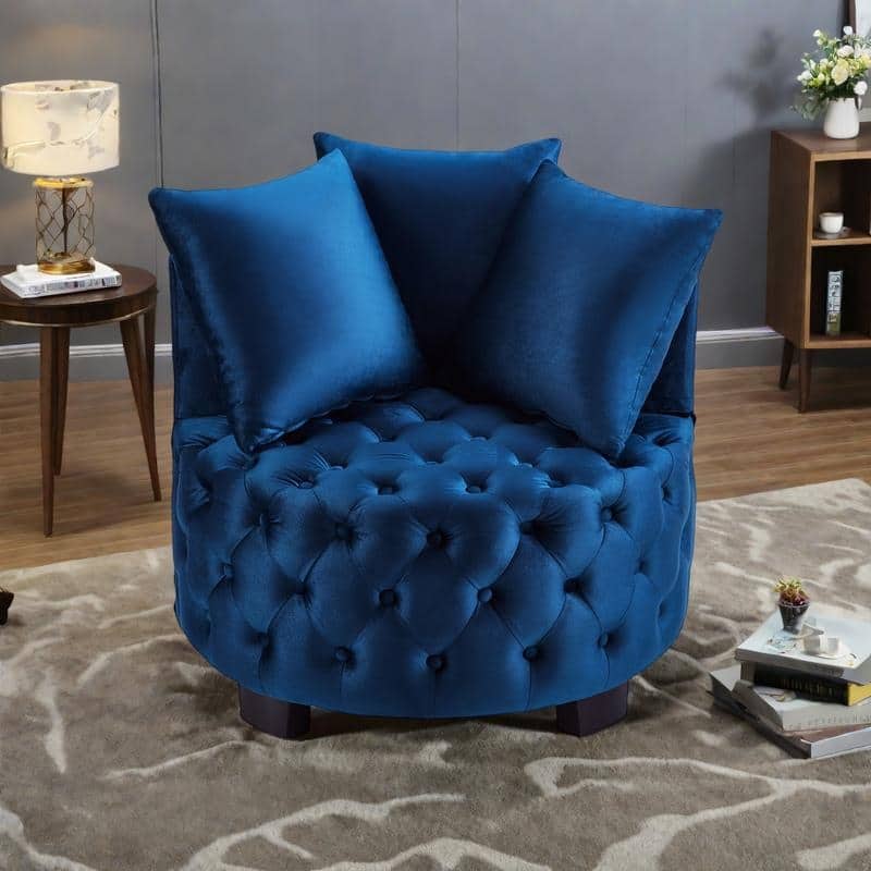 Velvet Tufted Accent Chair with Crescent Backrest and Solid Wood Frame