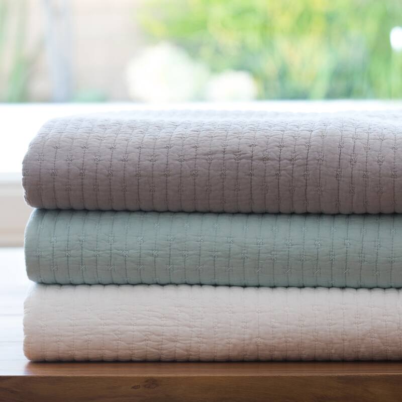 Cross Stitch Lt Grey Full/Queen Quilt Set - Levtex Home