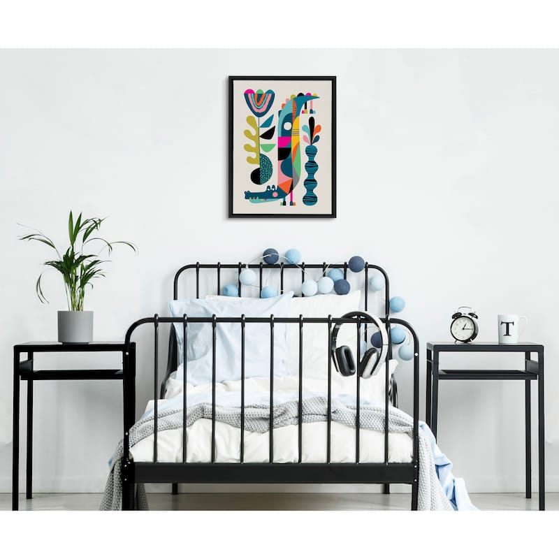 Kate and Laurel Sylvie Mid-Century Crocodile Framed Canvas by Rachel Lee