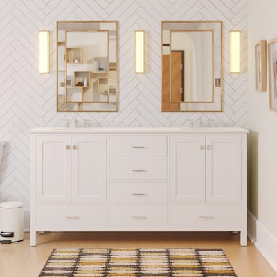 KitchenBathCollection Horizon 72" Double Bathroom Vanity with Engineered White Top