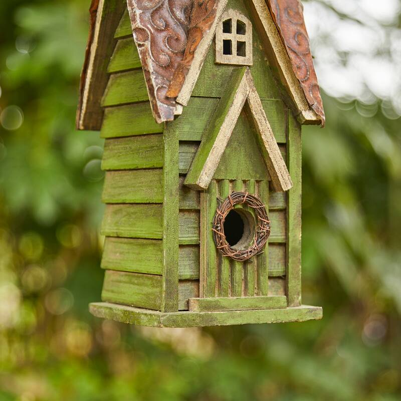 Glitzhome Hanging Distressed Solid Wood Birdhouse