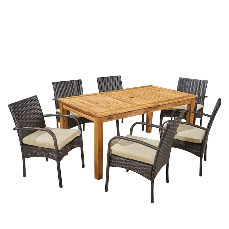 Elmar Outdoor 7 Piece Wood and Wicker Expandable Dining Set by Christopher Knight Home