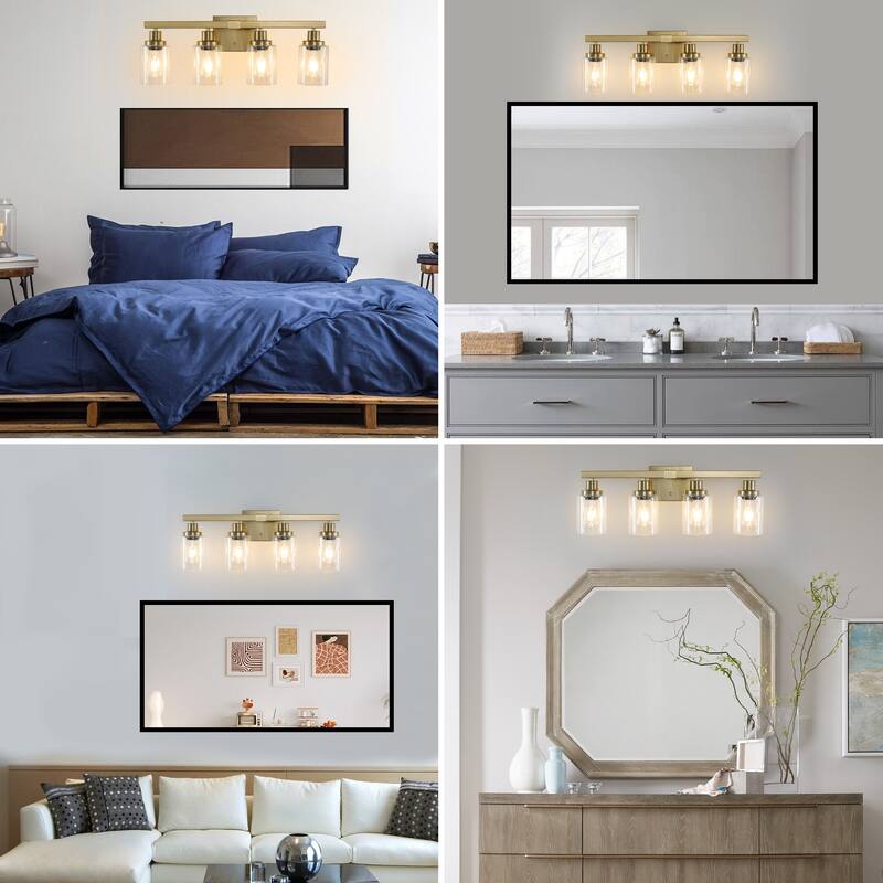 24" 4-Light Vanity Light with Clear Glass Shades, Modern Iron Metal Bathroom Wall Fixture for Mirror (No Bulbs)