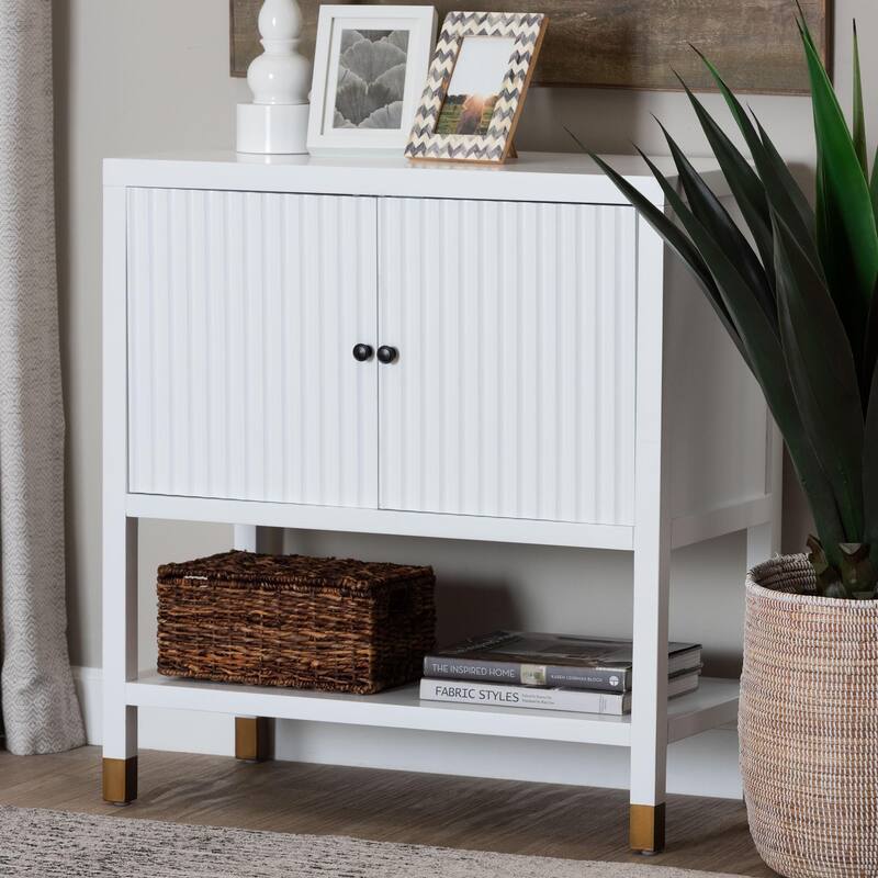 Aiden Fluted Sideboard - 2-Door Accent Storage Cabinet with Open Shelf and Raised Legs, Compact Entryway or Dining Room Cabinet