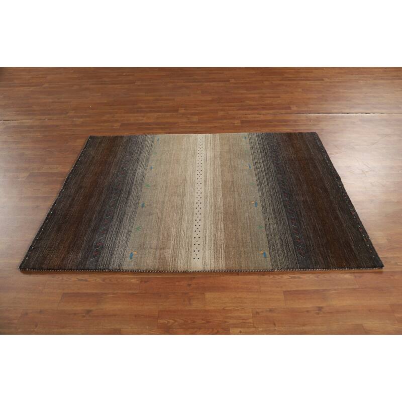 Hand Knotted Oriental 100% Wool Carpet Tribal Stripe Multi-Colored Gabbeh Area Rug - 5' 9'' X 4' 1''