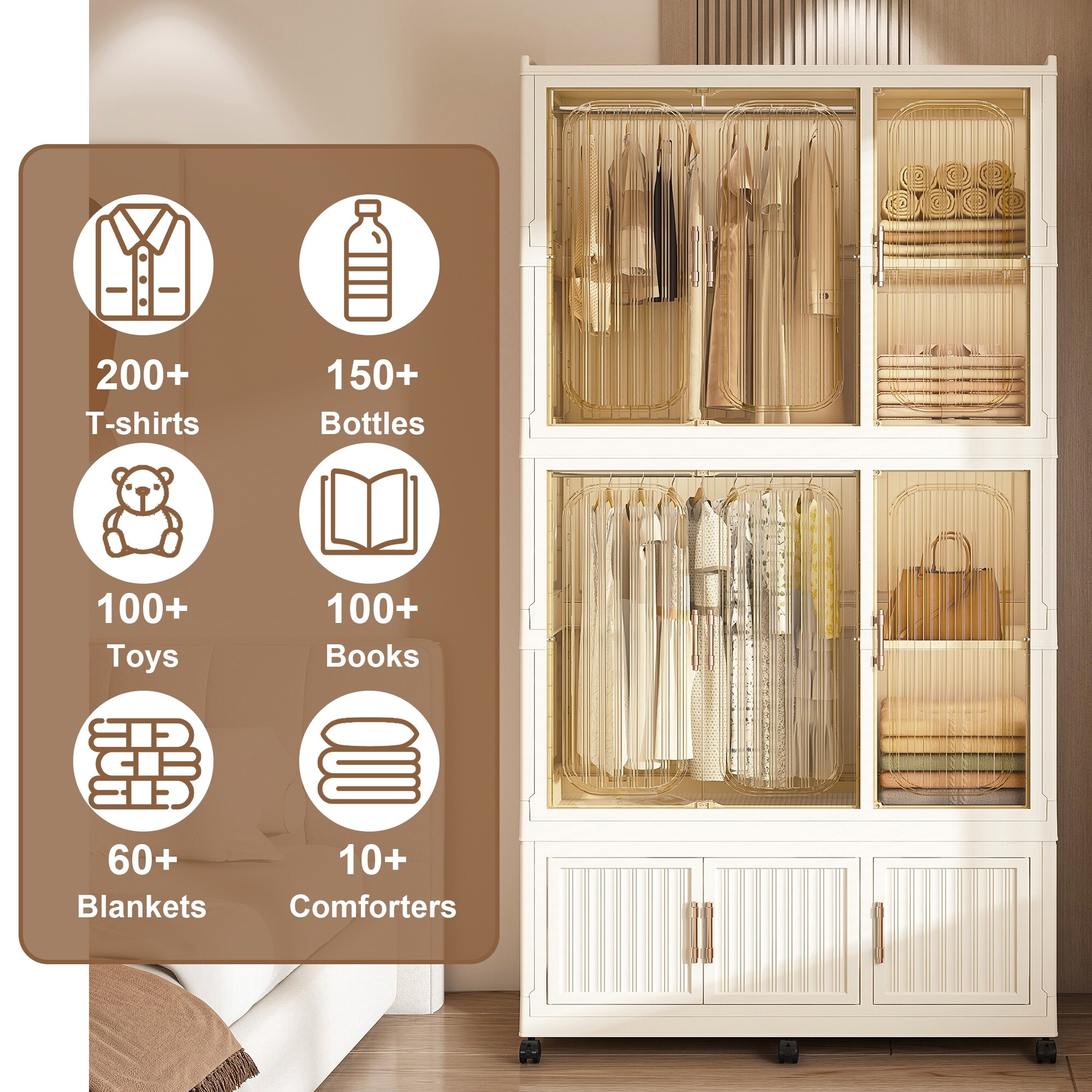 Portable Wardrobe Closet Storage Organizer for Clothes,Clothes Dresser,9 Magnetic Doors-9 Cubes & 2 Hanging Rod,6 pcs hangers Portable Wardrobe Closet Storage Organizer for Clothes,Clothes Dresser,9 Magnetic Doors-9 Cubes & 2 Hanging Rod,6 pcs hangers
