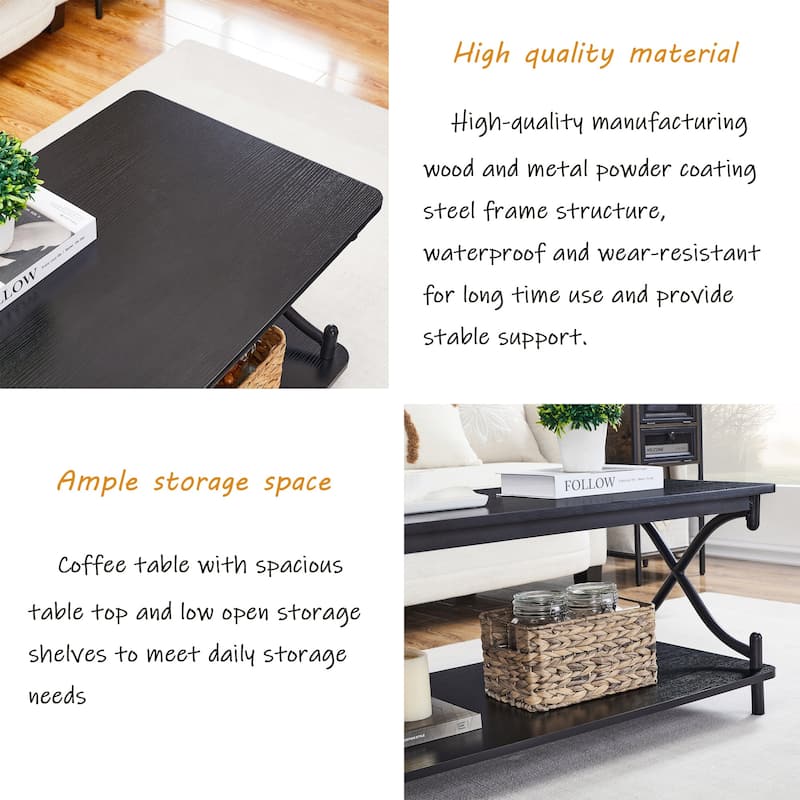 VECELO 3-piece Coffee Table Set with Shelf, Coffee Table with Set of 2 Nightstands