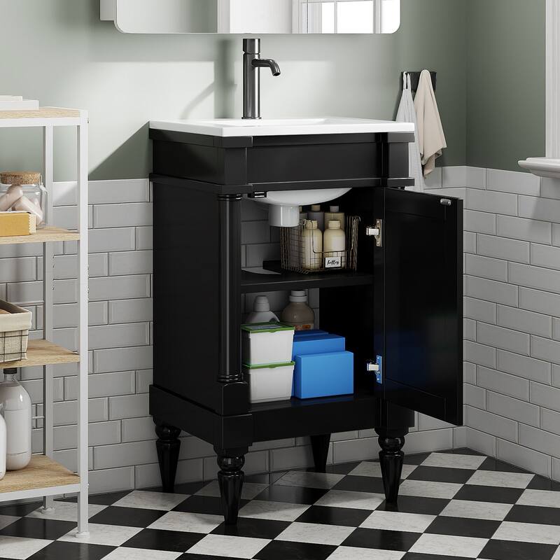 Freestanding Small-Space Cabinet with a Single Sink and Adjustable Shelf, 18" Modern Bathroom Vanity with Sink & Storage