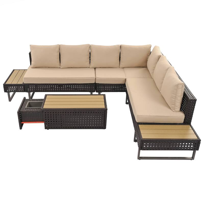 6-Pers Diamond Weave Patio Sectional Furniture Set