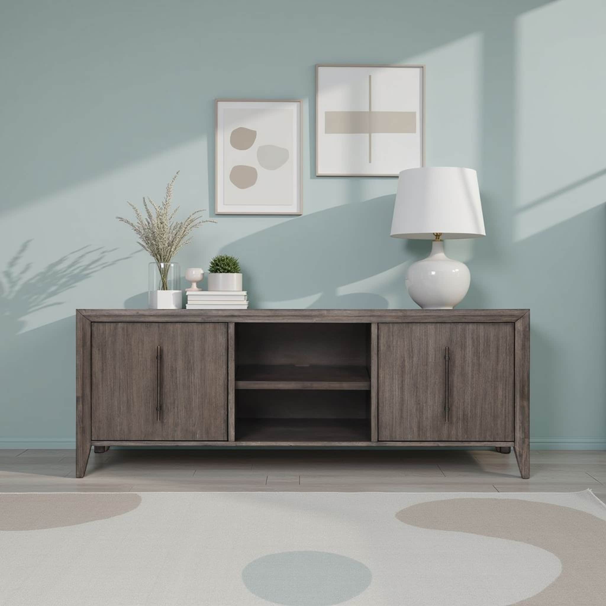 Bridgevine Home Avana 72 inch TV Stand Console, No Assembly Required, Smoky Greige Finish