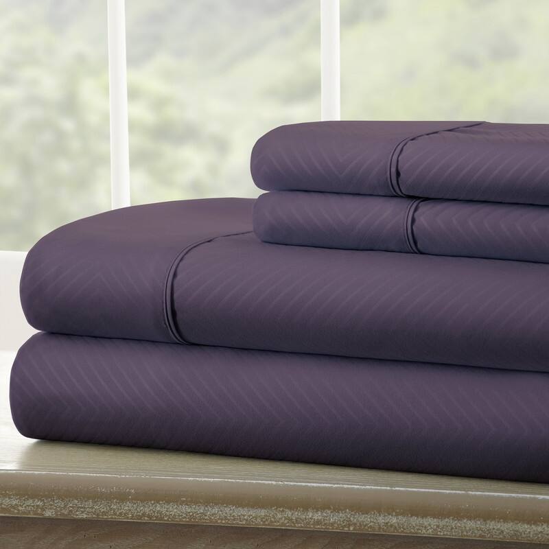 Becky Cameron Chevron 4-piece Deep Pocket Bed Sheet Set - Twin - Purple