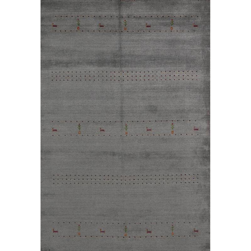 Tribal Gray Gabbeh Indian Area Rug Handmade Wool Carpet - 5'0" x 7'10"