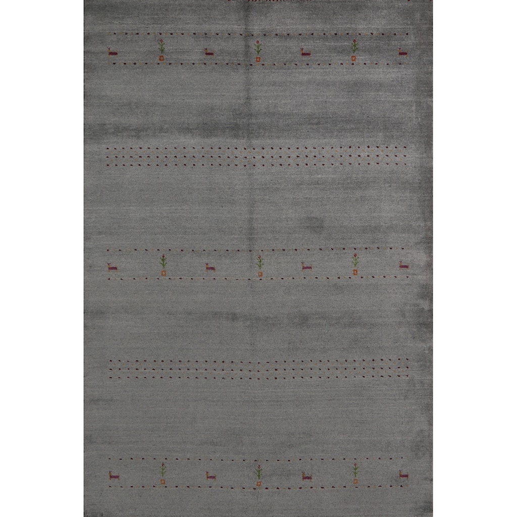 Hand Knotted Oriental 100% Wool Carpet Tribal Animal Pictorial Greys & Charcoal Gabbeh Area Rug - 7' 10'' X 5' 0''