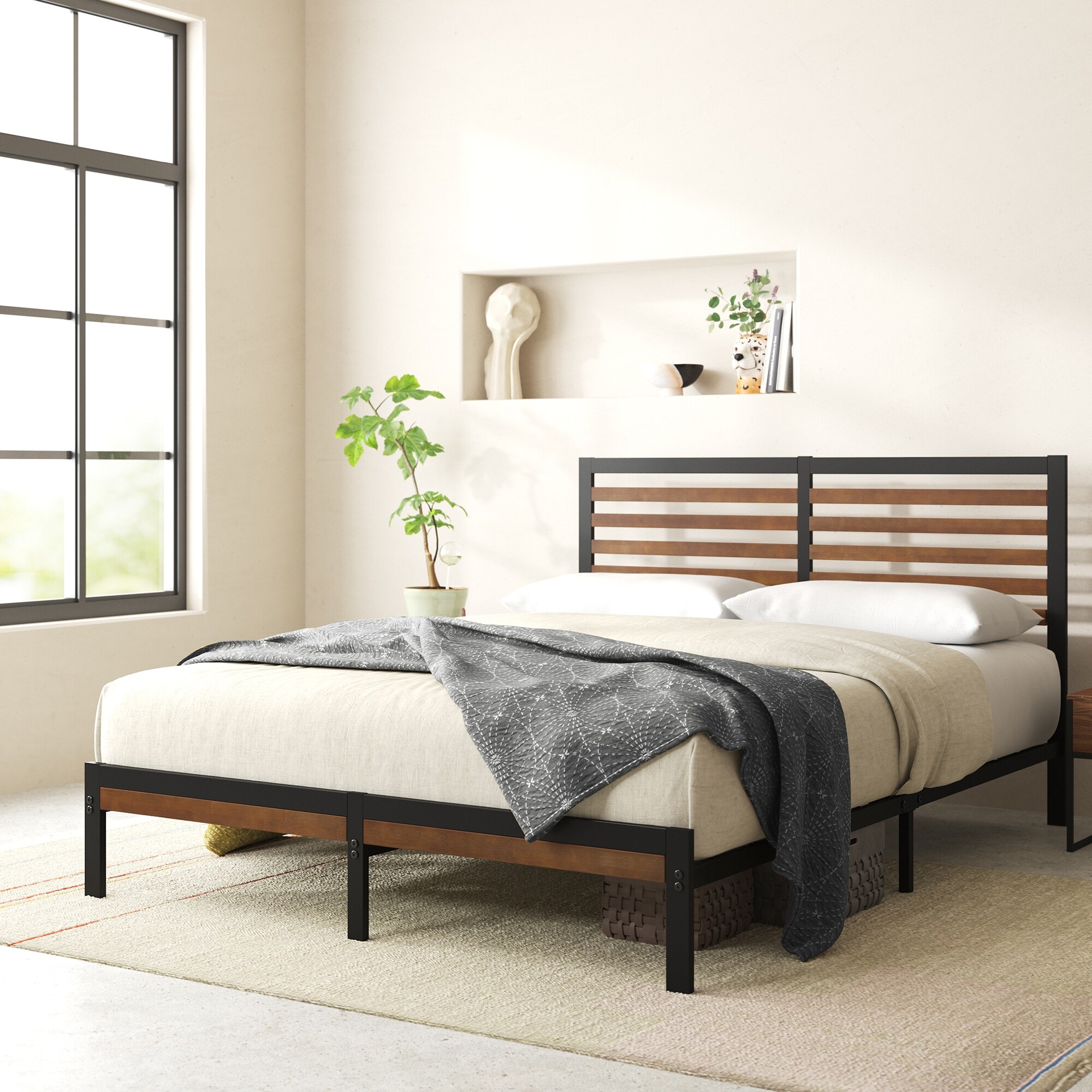 新しいエルメス by Priage ZINUS Frame Bed Platform Metal and Bamboo Brown ベッド