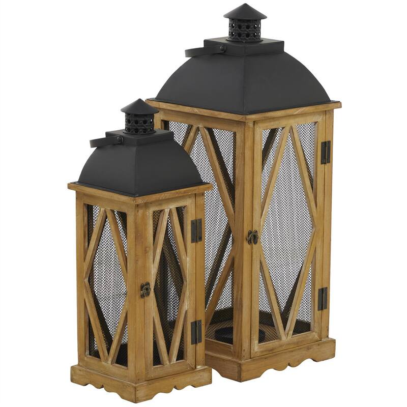 Santa Barbara Natural Wood Square Lanterns Set of 2-pieces - Natural