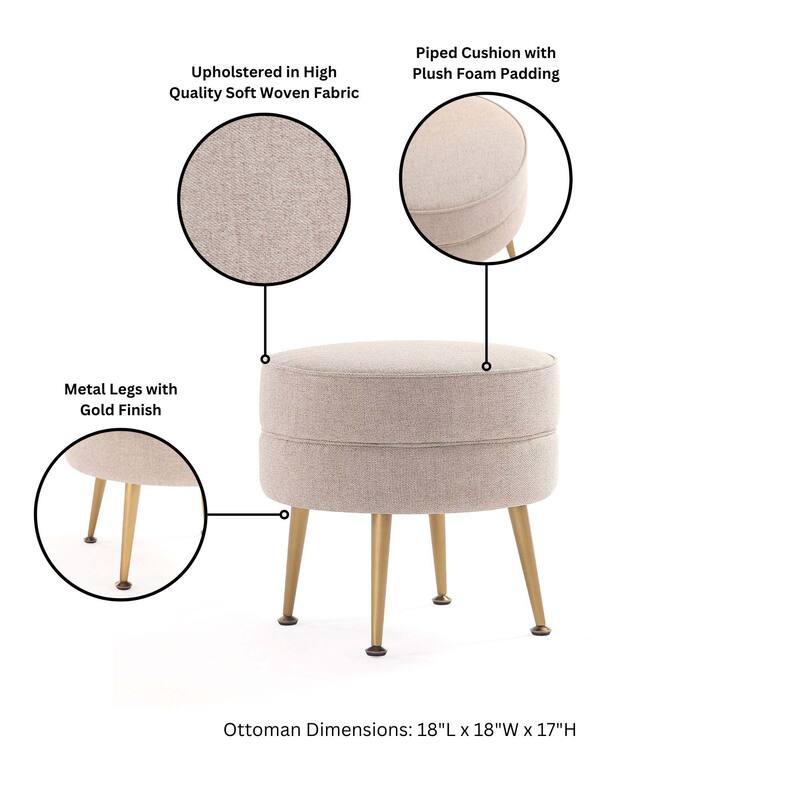 Upholstered Accent Ottoman with Metal Legs Mid Century Modern Design