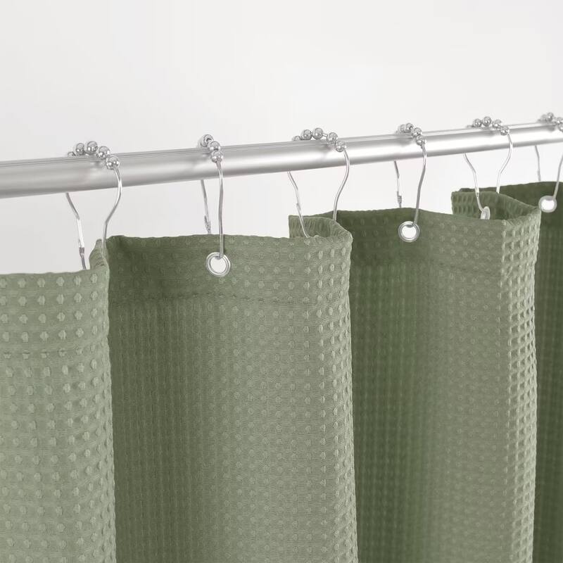 Dobby Waffle Shower Curtain with 12 Metal Hooks