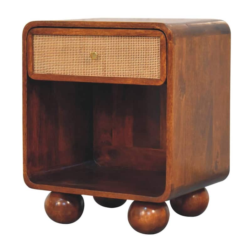 Artisan Furniture Solid Wood Chestnut Open Woven Bedside, Unique desgin, Brown with One Drawer