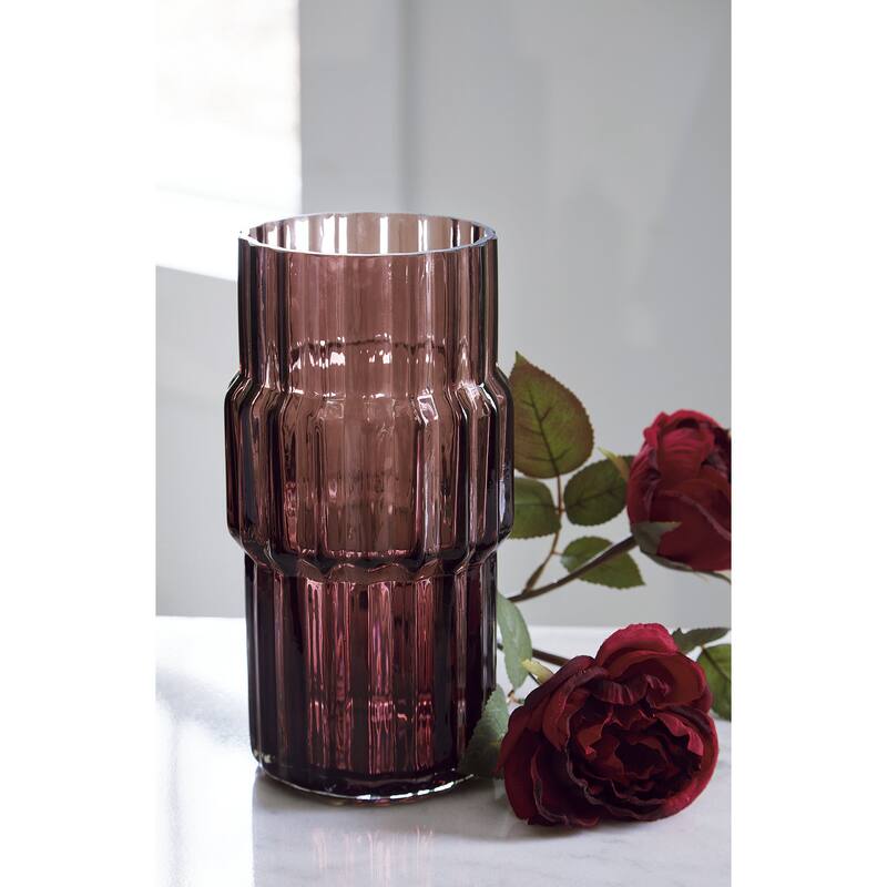 Signature Design by Ashley Dorlow Purple Vase (Set of 2) - 4.88" W x 4.88" D x 9.25" H