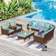 preview thumbnail 39 of 42, 12-Seat Outdoor Wicker Half-Round Furniture Set, Half-Moon Sectional Sofa All Weather Curved Conversation Set 10-Seat - Type M